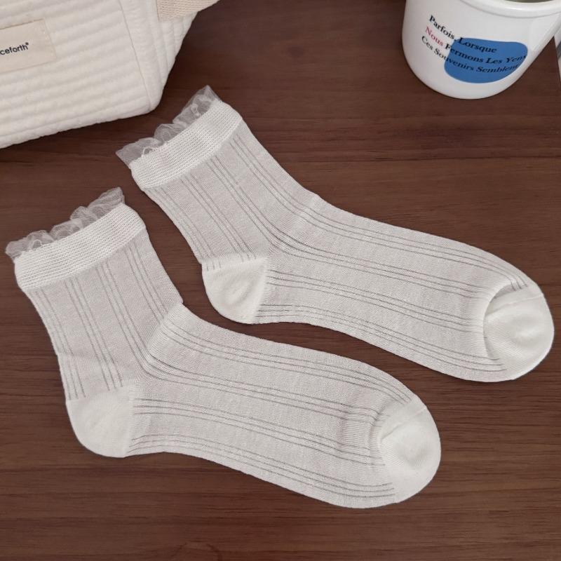 Female Spring and Summer Mesh Hollow Out Breathable Sweat Resistant Pilling White Pile Socks