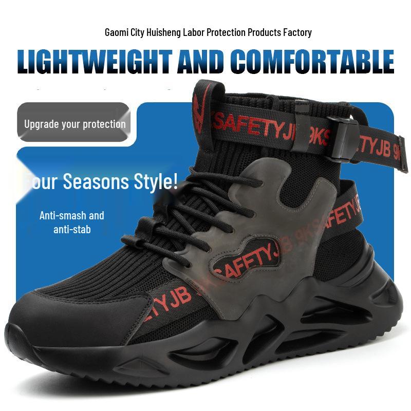 

Temu Four Seasons Breathable Fly-Knit High-Top Safety Shoes: Anti-Smash, Anti-Puncture, Soft Sole Work Shoes Yellow; Size 47