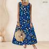 Women Plus Size Sleeveless Scoop Neck A Line Long Dress Black Purple Feather Printed