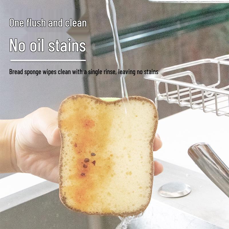Cute Bread-Shaped Cartoon Dishwashing Sponge for Kitchen Cleaning and Decontamination