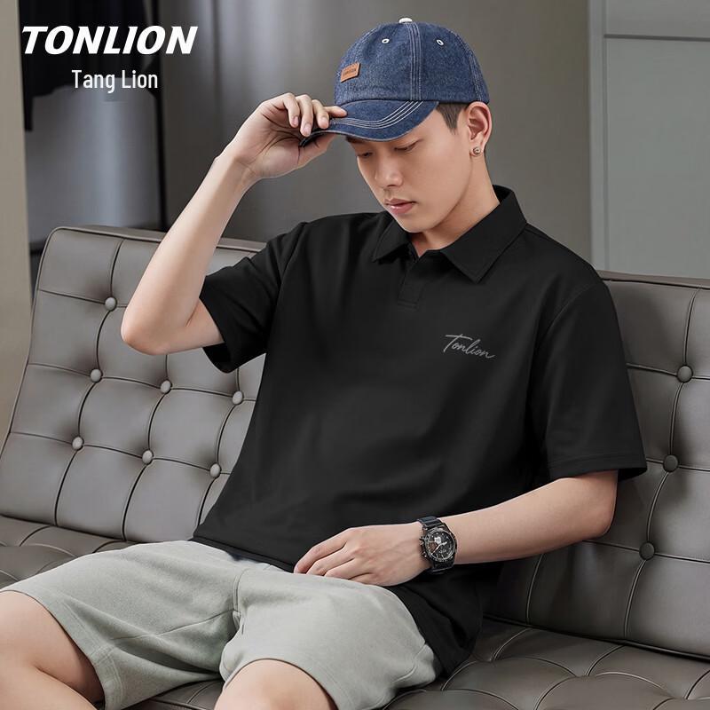 Мужская футболка-поло с коротким рукавом TonLion с эффектом охлаждения M чёрный