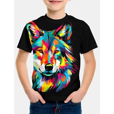 Animal Wolf Pattern 3D Printed Children's Top Summer Boys' Round Neck Casual Short Sleeve Comfortable Children's T-shirt