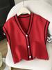 European & American V-neck Color Block Fleece Knit Vest - Autumn Loose Fit