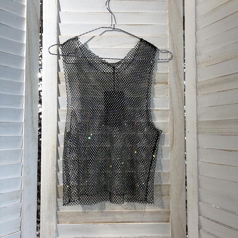 Summer Rhinestone Mesh Bralette Tank Top