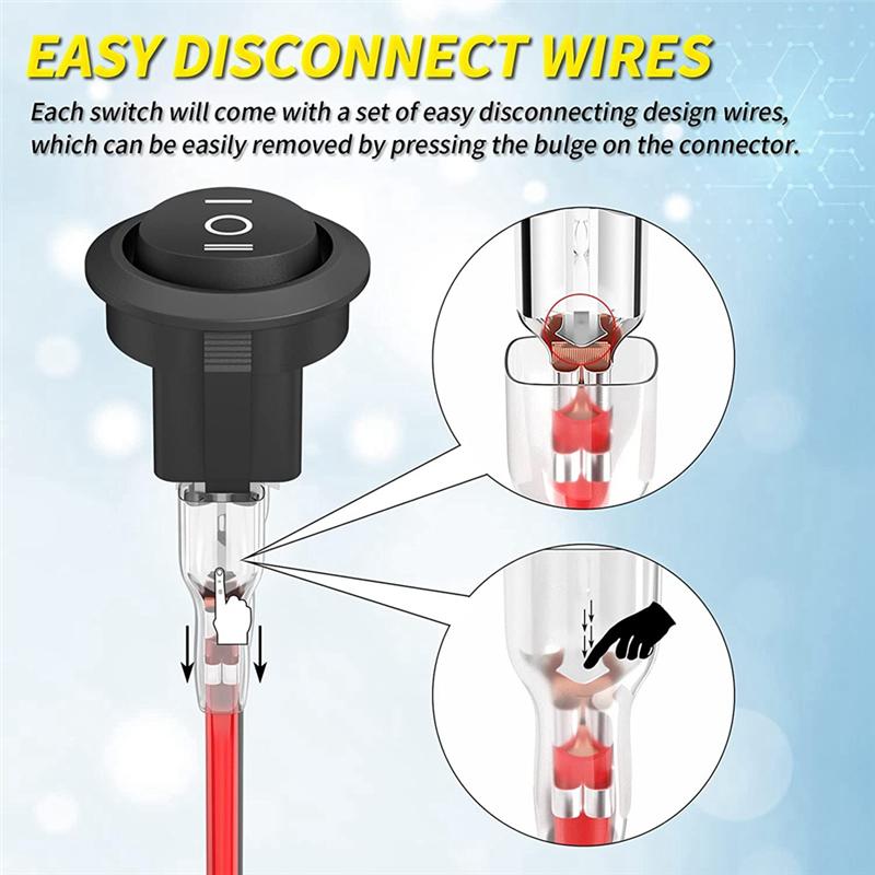 10PCS Round KCD1 Rocker Switch 12V 3 Pin 3 Position On Off On DC Circle Toggle Switch With Wires For Auto Car Boat-A87Q