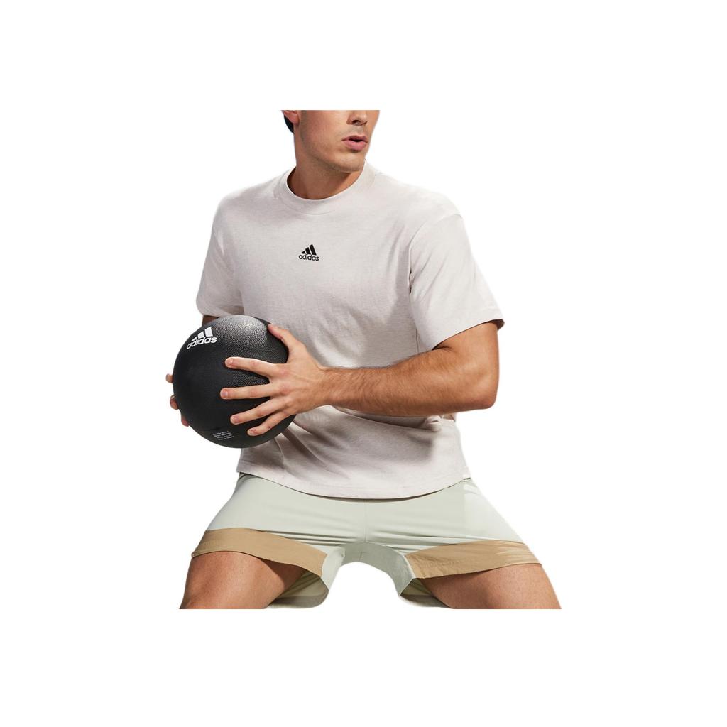 Adidas Small Logo Print Solid Color Crew Neck T-Shirt Men Tops Beige H65780