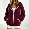 Women's Color Hooded Zip-Up Jacket with, Loose Fit Long Sleeve Casual Warm Coat