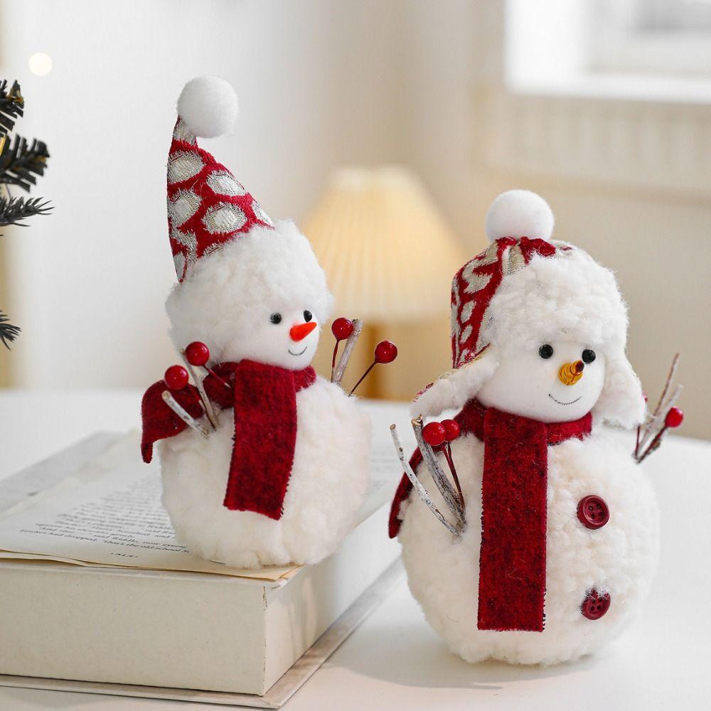 Scarf Hat Cartoon Christmas Snowman Ornaments White Soft Snowman Statue Knitted Simulation Xmas Decoration Wedding Party
