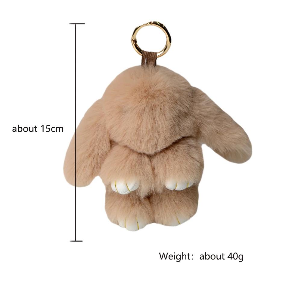 Fluffy Rabbit Keychain 15Cm, Plush Faux Fur Pompon Bunny Bag Charm, Cute Girl Present Accessories For Purse Backpack