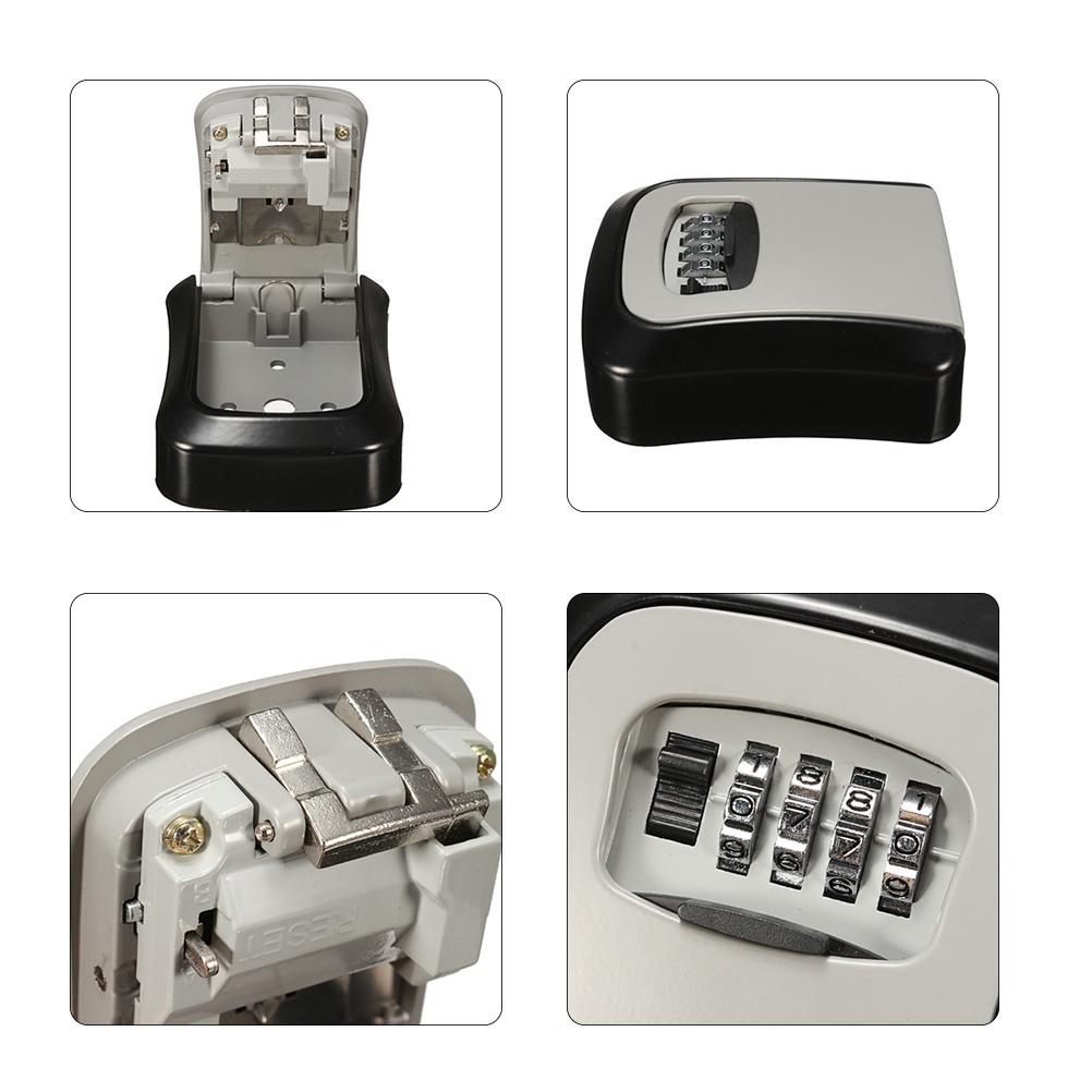 Aluminum Wall Mounted Key Lock Box 4 Digit Code Storage Safe Gray 11.5x9.5x3.9cm