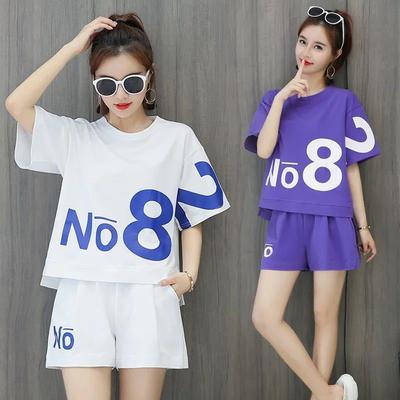 Casual Sportswear Suit for Women Summer Fashion Printed Korean Style Loose Shorts Shorts Running Two-piece Suit