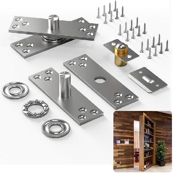 Pivot Hinge, Heavy Duty Hidden Door Hinge for Wood Secret Door, Pivot Door Hardware for Hidden Door Bookcase, 360 Degree Rotation Stainless Steel