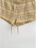Women's Yellow Plaid Halter Vest & Elastic Waist Shorts Set - Summer 2026