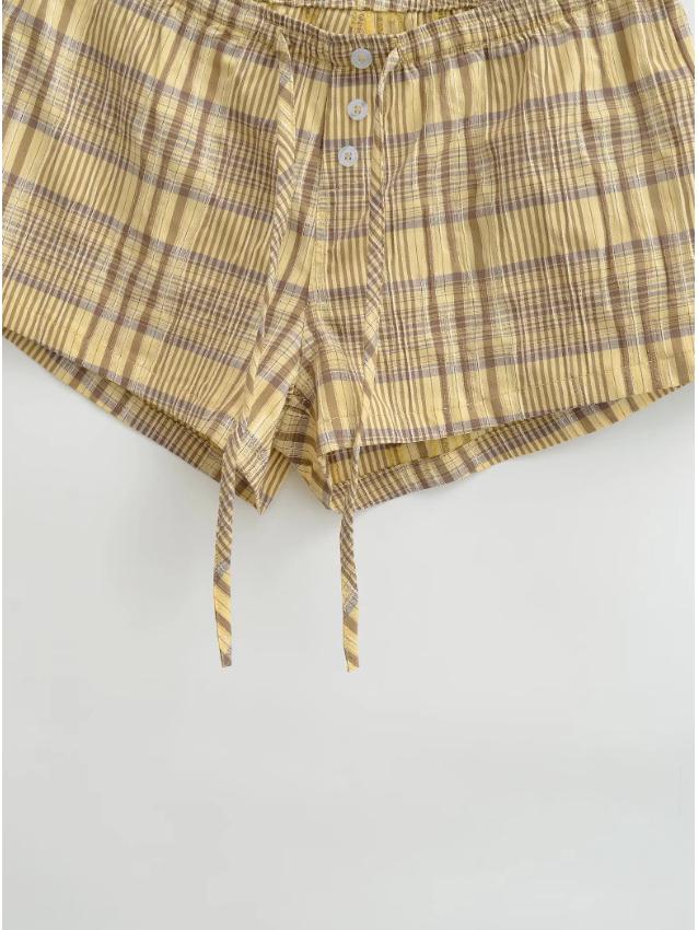 Women's Yellow Plaid Halter Vest & Elastic Waist Shorts Set - Summer 2026