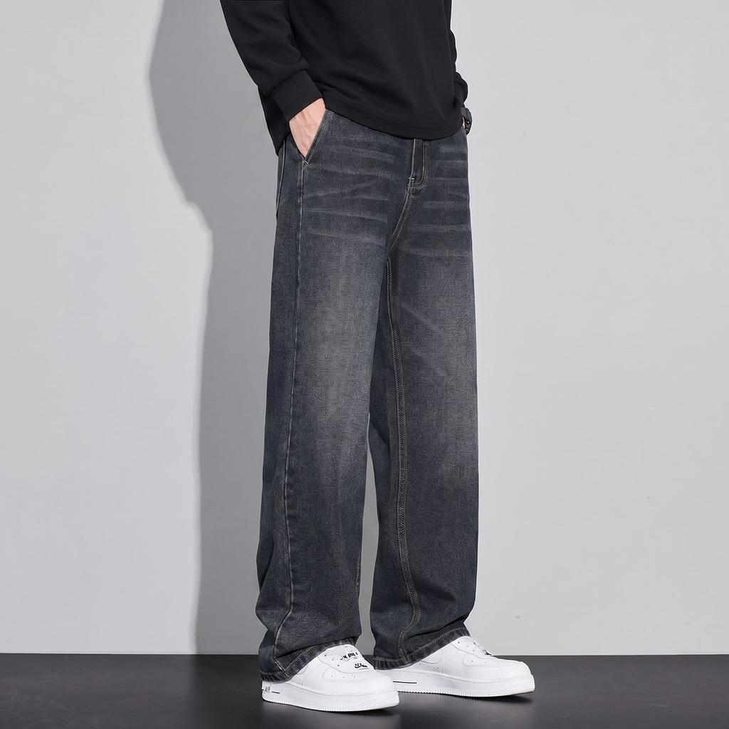 Autumn New Four-season European and American Large Size Blue-gray Loose Straight Jeans Men's Very Light Pants