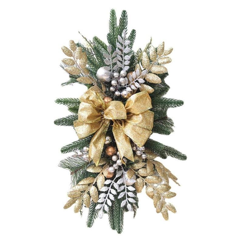 Christmas Wreath Hanging Garland Rattan Bow Front Door Staircase Garden Xmas