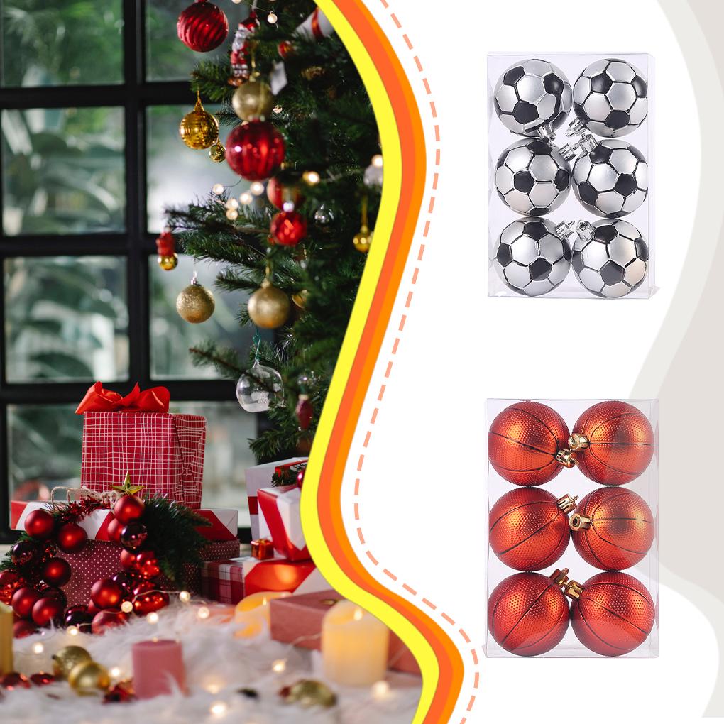 6-teiliges Set einfach aufzuhängender Fußball-Weihnachtskugeln – Exquisite Weihnachtsbaumdekoration