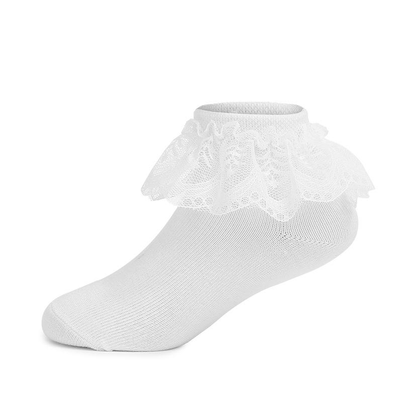 Girls  Lace Cotton Princess Socks: White Mesh for Dance and Casual Wear S (EU 25-28)