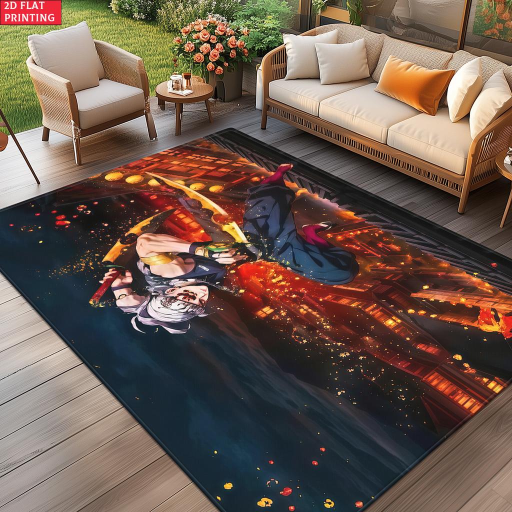 Cool Anime Warrior Printed Rug,Fire Theme Decorative Floor Carpet,Large Mat for Gamer Room,Bedroom,Living Room,Home Decor Gift