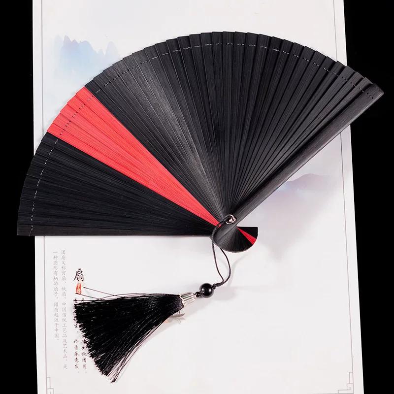Bamboo Fan for Women, Traditional Style, Classical Black Folding Fan, Compact Hanfu Dance Fan, Portable Silk Cloth Fan