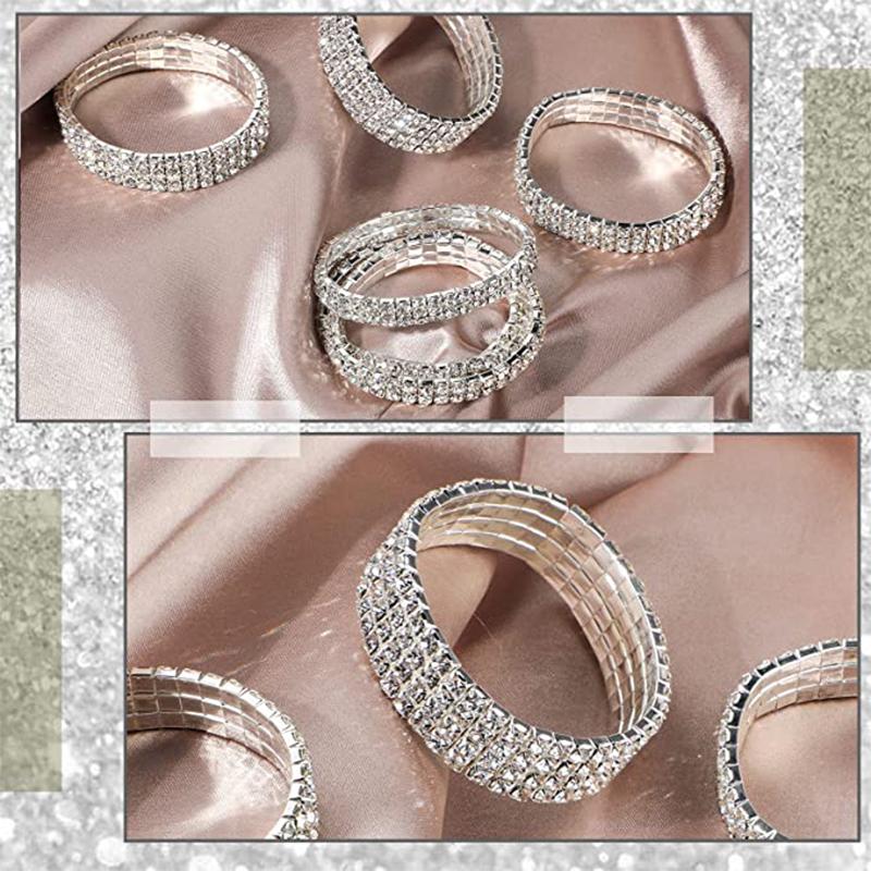 Wedding Elastic Rhinestone Stretch Bracelets,Twinkle Diamond Tennis Bangle,Band Silver Crystal Sparkling Bridal Stackable Bracelet