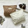 Candy Color Floral Quilted Makeup Bag for Women, Soft Cotton Padded Large Capacity Cosmetic Pouch, Portable Travel Organizer