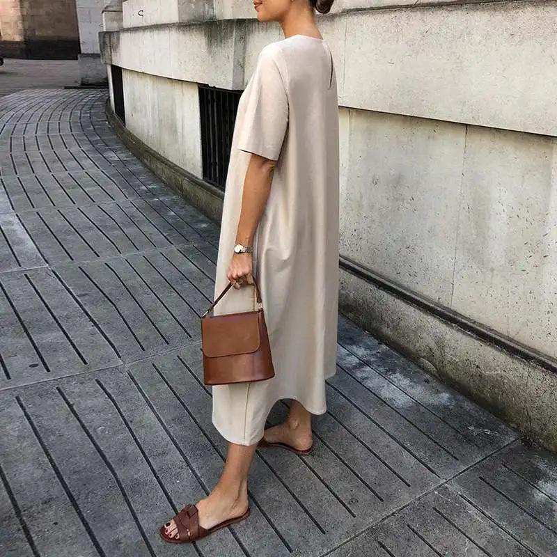 GMXIA Damenmode Sommer Frühling Einfarbiger Druck Kurzarm O-Ausschnitt Freizeitkleider