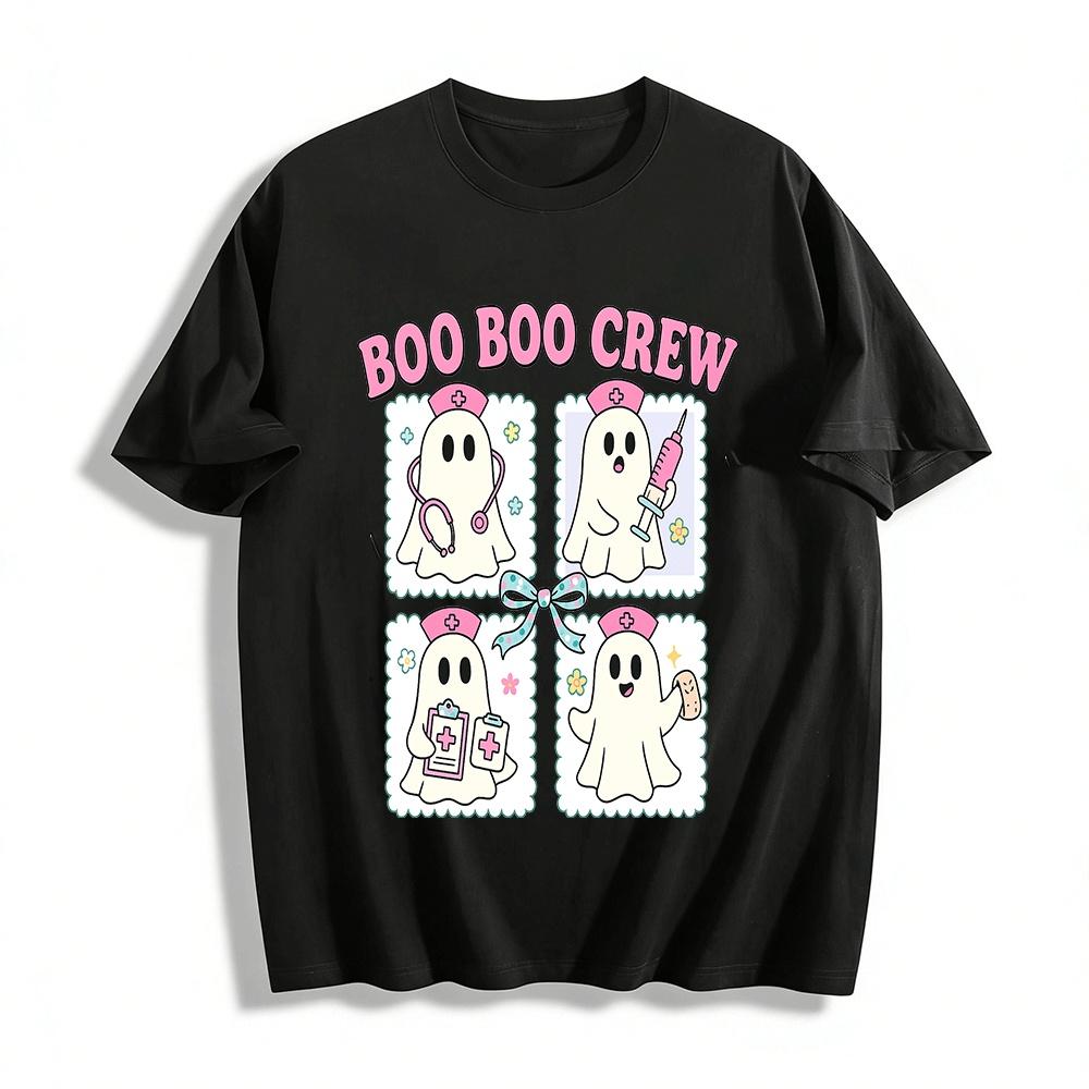 Halloween Boo Boo Crew Ghost Nurse Themed Graphic Top Pure cotton T-shirt XXS