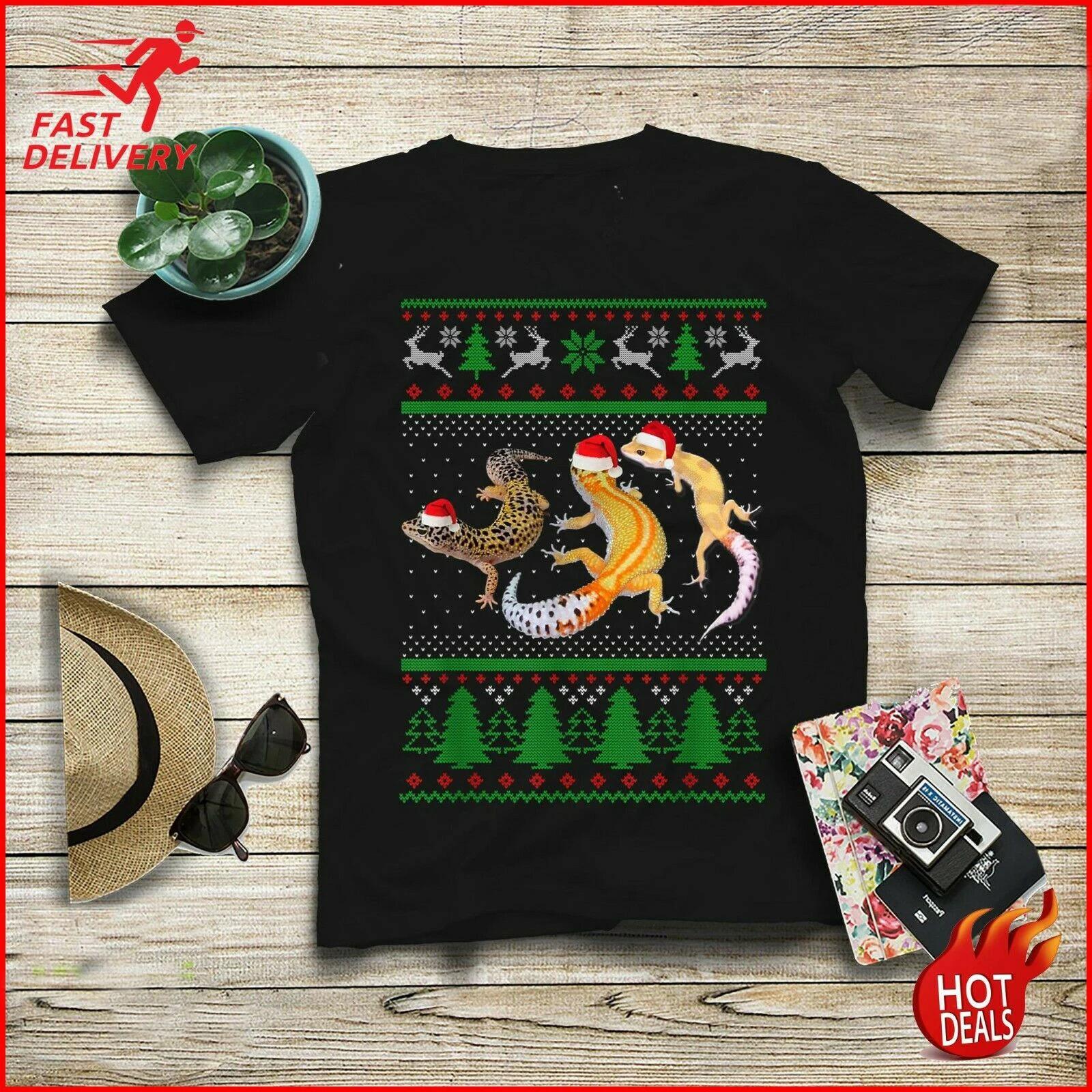 

Смешной Леопардовый Геккон Шапка Санты Уродливая Рождественская Xmas Подарок Мужская Футболка. Летняя хлопковая футболка унисекс с коротким рукавом и круглым вырезом Новая S-3... S разноцветный