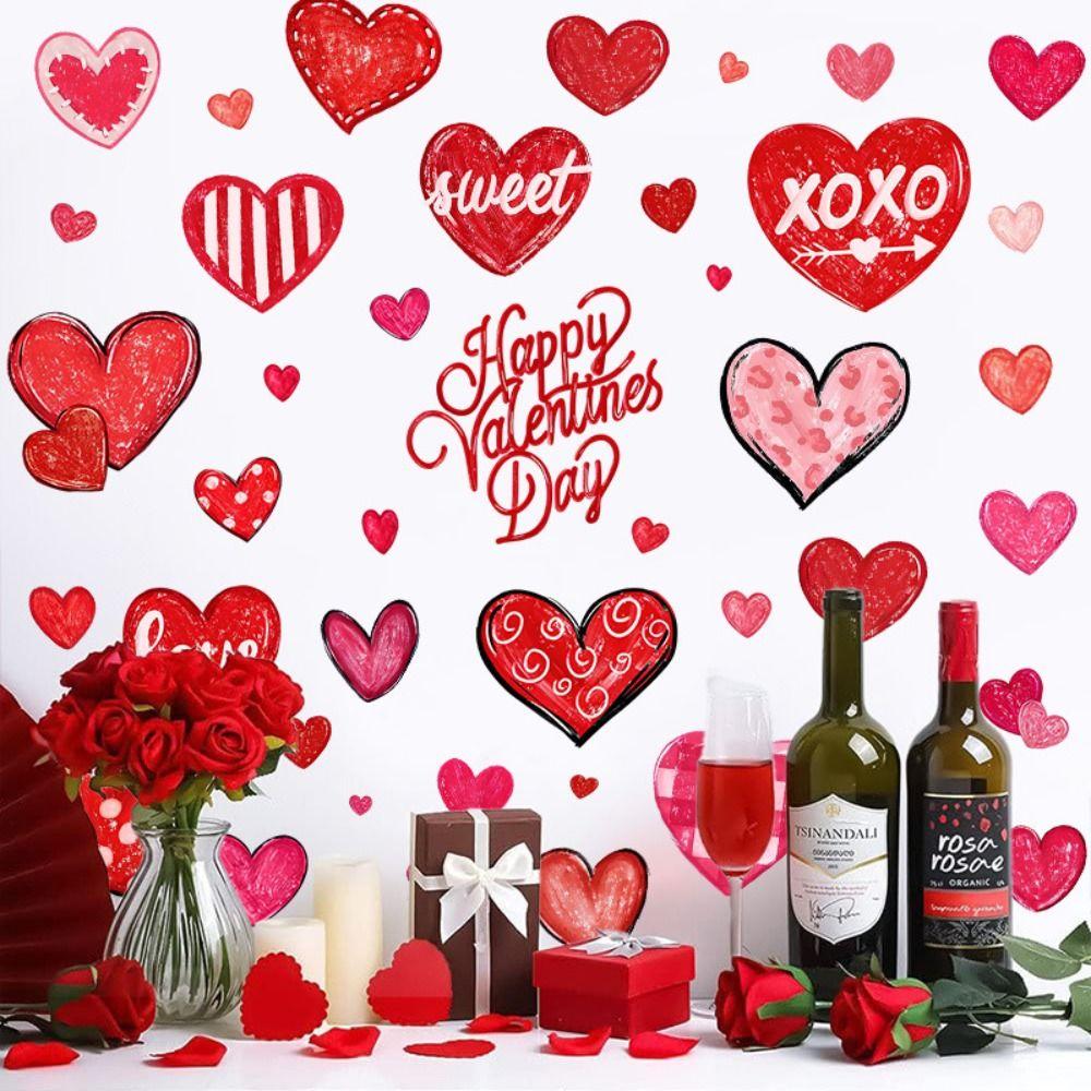 

49PCS/6Sheets Romantic Window Stickers Red Wall Stickers Holiday Party 49PCS