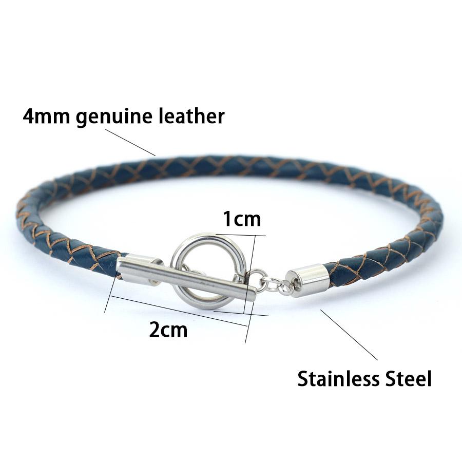 Fashion Mens Genuine Leather Bracelet Stainless Steel OT Buckle Bangle 4mm Thin Braided Pulsera De Cuero Red Wrap Braslet Joias