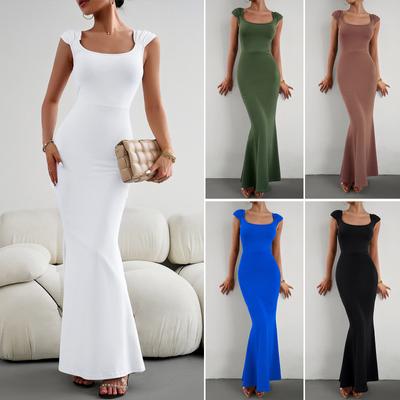 Vestido de punto ajustado y sexy con cuello cuadrado para mujer de otoño