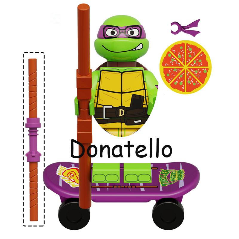 Promotions!!! Ninja Turtles Shredder Splinter Michelangelo With Pizzas Model Action Figure Blocks Construction Toys for Children