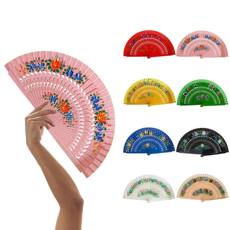 Folding Fan Wood Spanish Fan For Dancing Printing Hand Folding Fan Home Decorations