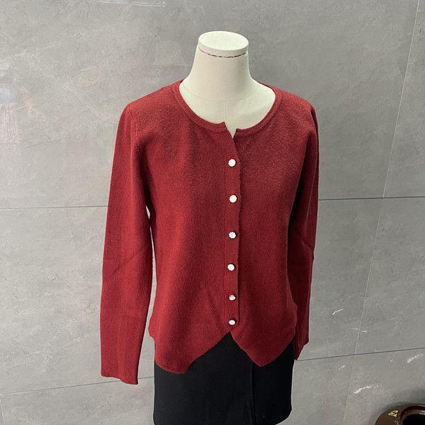 

Необычный красный кардиган из трикотажа с круглым вырезом и длинными рукавами для женщин - Весенне-осенний свитер-верхняя одежда One Size (Recommended for 90-125 Jin)