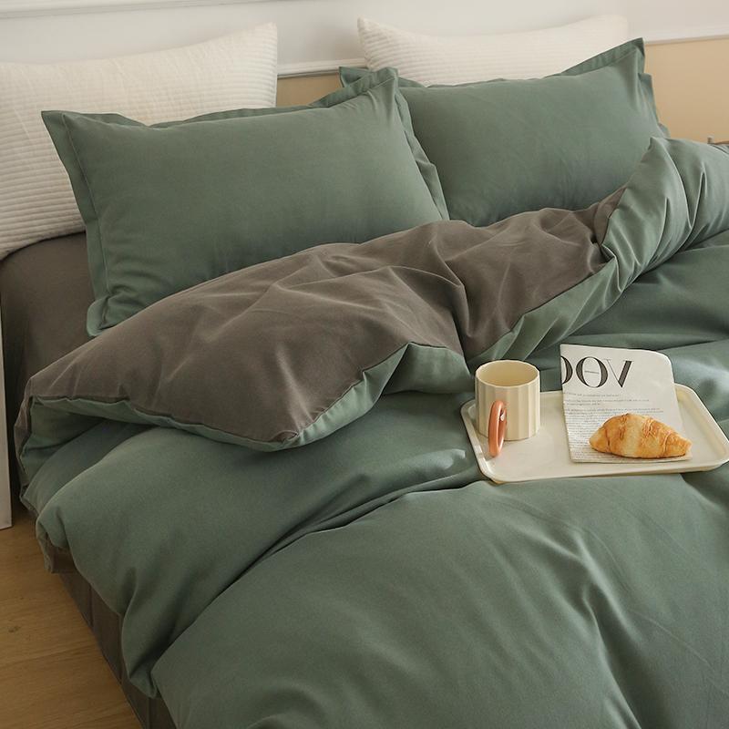 

Winter Solid Color Washed Cotton Four-piece Set Thickened Brushed Bedding Sheets Quilt Cover Student Dormitory Three-piece Single Bed