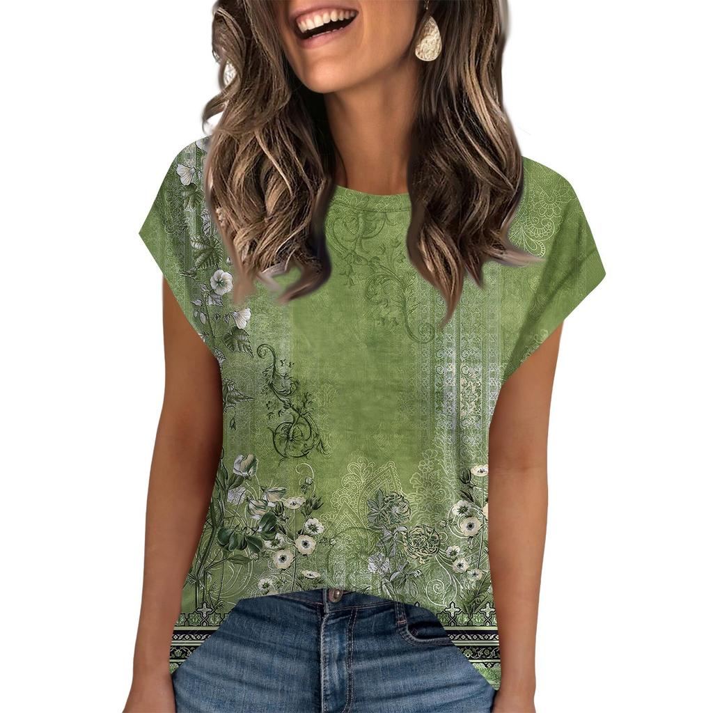 Women Work Casual Fashion Short-sleeved Round Neck T-shirt Top