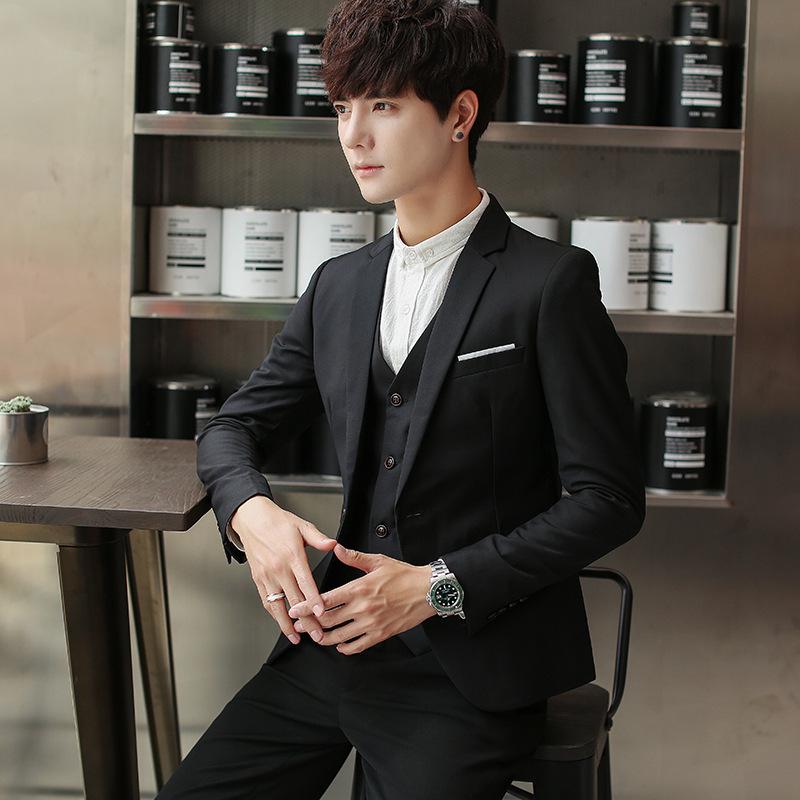 Korean Style Men's Slim Fit Three-Piece Suit - Business, Formal, or Wedding Wear