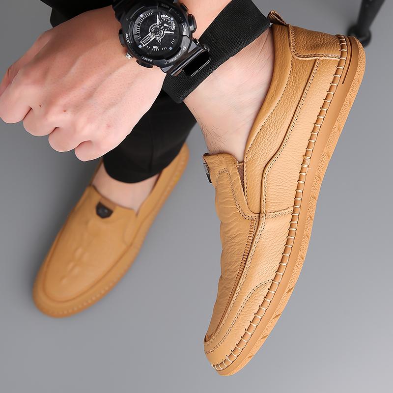 Mens Leather Loafers Breathable Outdoor Slip on Casual Shoes for Male Work Office Driving Sneakers Non Slip Walking Flats