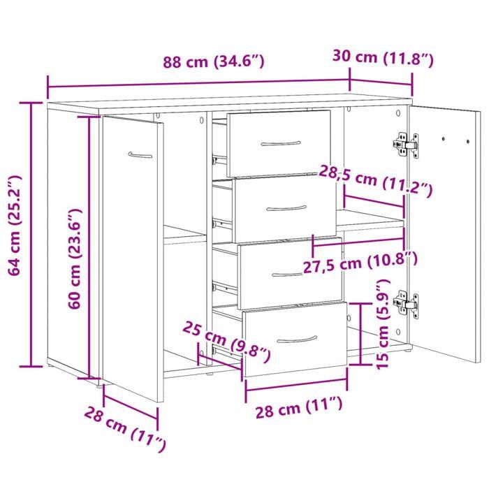 VidaXL Buffet vieux bois 88x30x64 cm bois d'ingénierie, meuble de rangement, meuble de rangement de cuisine, meuble de 855892