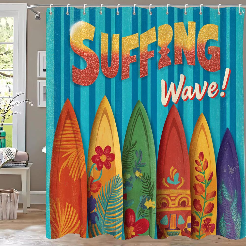 Summer Beach Surfing Shower Curtain, Bathroom Curtain,Printed Polyester Home Decorative Curtain With Hooks