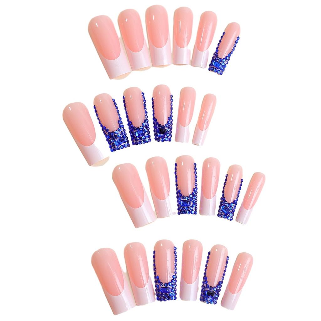 Handmade New Style Blue Diamond Sparkling Long Tube False Nails