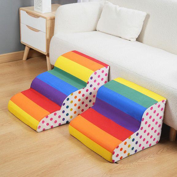 Pet Rainbow Stairs Dog Bedding Steps Non Slip Removable Washable Slope Small Elderly Dog Ladder Sofa Durable