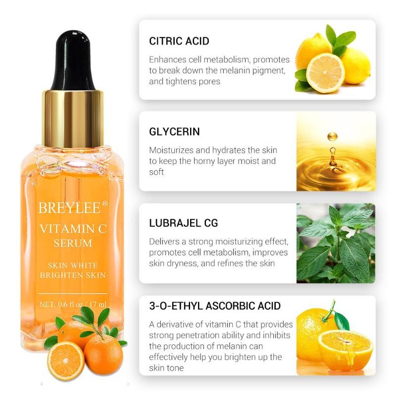 BREYLEE - Anti-Aging Vitamin C and Vitamin E Serum for the Face, Anti-Aging, Whitening, Essence, Topical Oil, Hyaluronic Acid, Cosmetic, 17ml