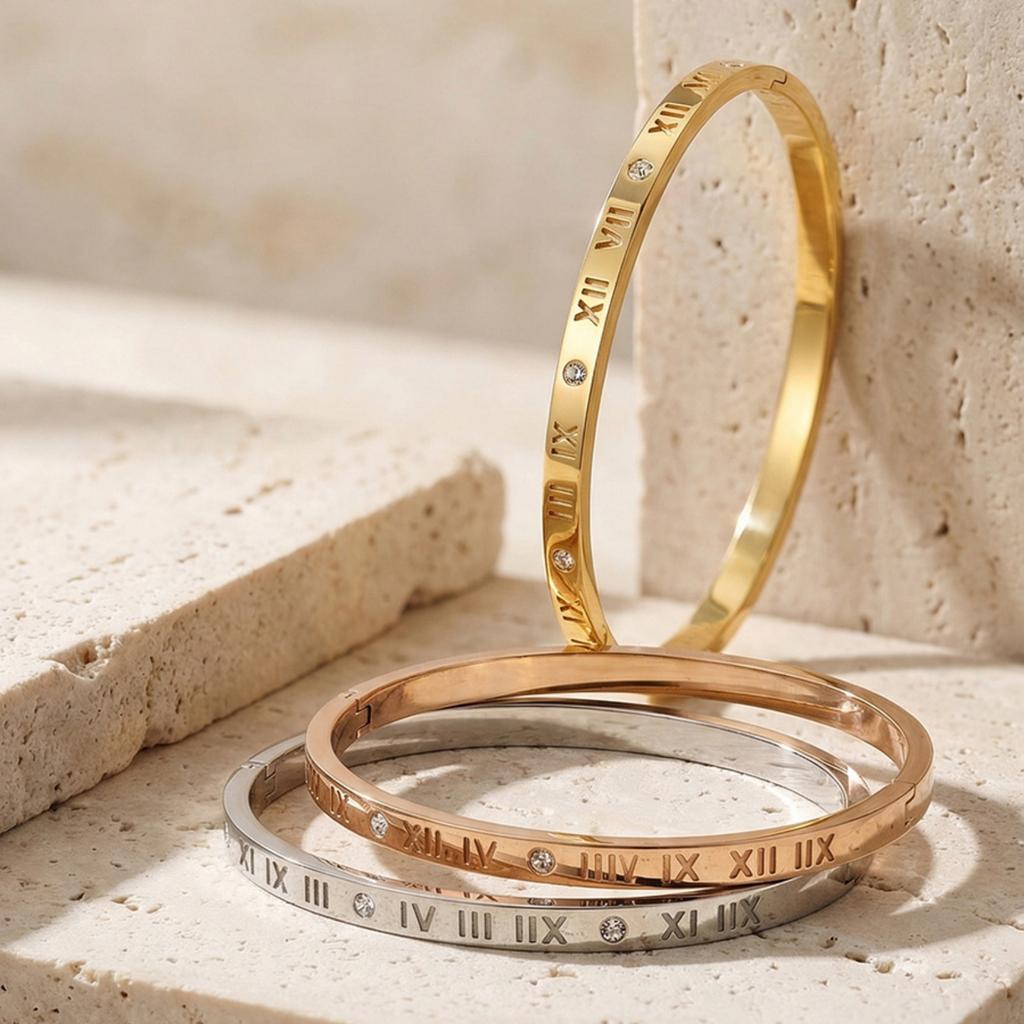 4mm Roman Numeral With Diamonds Stainless Steel Bracelet Zirconia No Fading Vacuum Plated 304 Roman Numeral Titanium Steel Bracelet