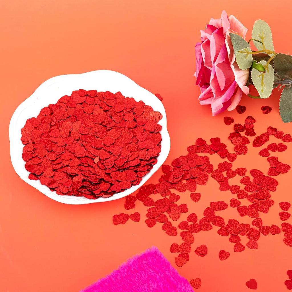 1500pcs/50g Valentines Day Hearts Confetti Decorations,Iridescent Red Heart Table Confetti Glitter Heart Sequ for Valentine's Day Wedding Birthday