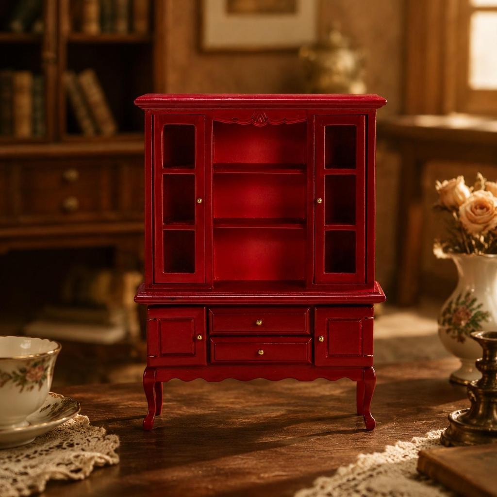 1:12 Scale Dollhouse Sideboard Cabinet Wooden Miniature EuropeanStyle with Glass Doors