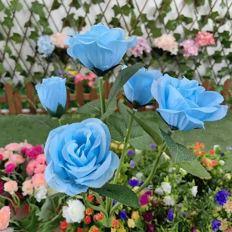 1PC Solar 5-Head Rose Flower LED Light Outdoor Atmospheric Decor Lamp Landscape Lightting for Garden Lawn Yard Path Graveyard