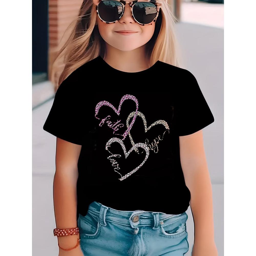 Leopard Print with Love Heart T Shirts Kids Children s T-shirt Boys Girls Summer Spring Casual Top Tee Shirt 110