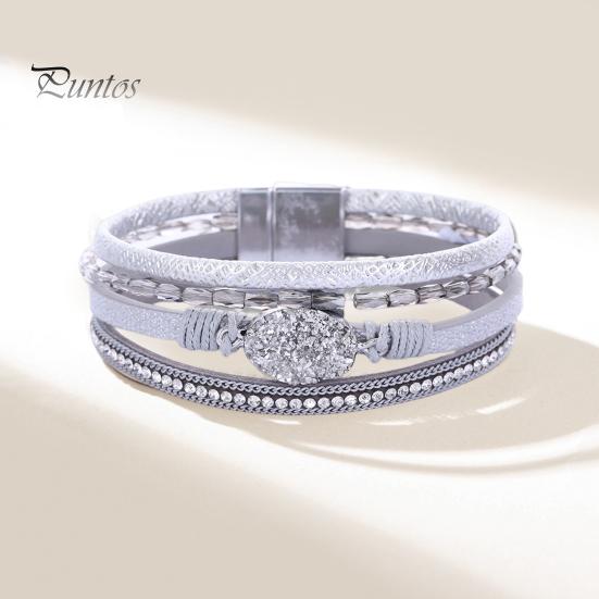 Women Cuff Bangle Four Layers Faux Crystal Rhinestone Retro Fake Leather Magnetic Clasp Girls Wrap Bracelet Fashion Jewelry Gift